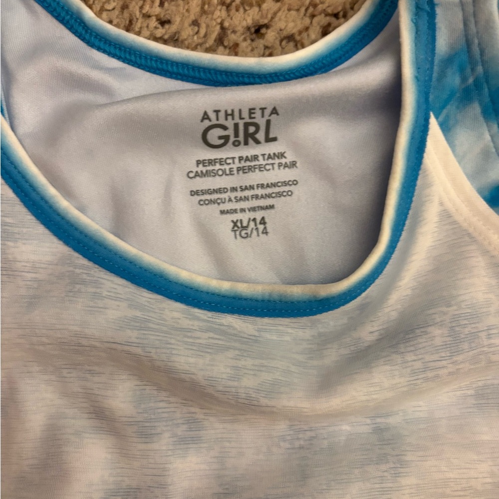 Athleta Girl White Tank with Bright Blue Trim